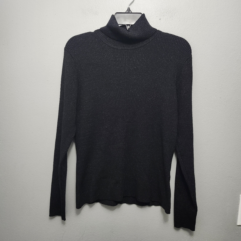 Worthington women's long sleeve turtle neck ribbed  top size XL metallic black